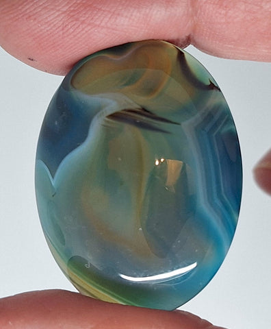 40x30mm Deep Blue Dyed Banded Agate Oval Flat Back Cabochon S2196P