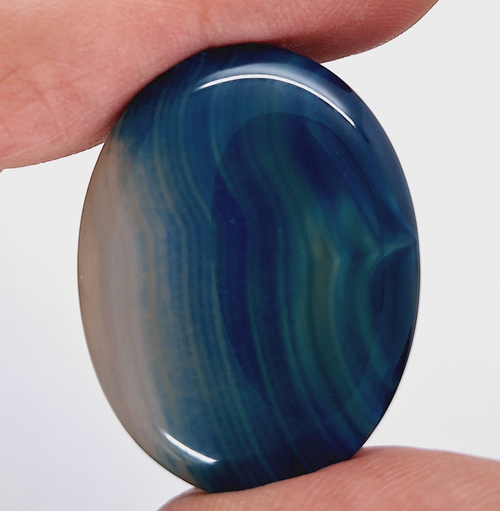 40x30mm Deep Blue Dyed Banded Agate Oval Flat Back Cabochon S2196i