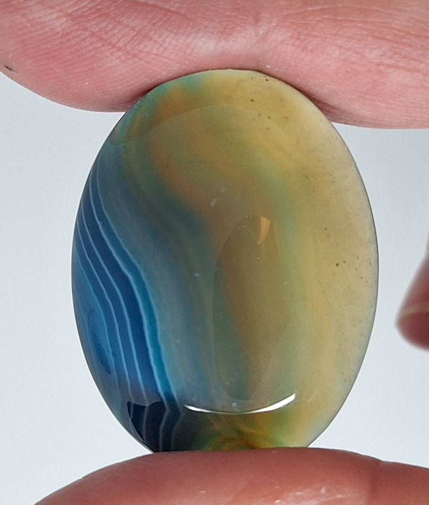 40x30mm Deep Blue Dyed Banded Agate Oval Flat Back Cabochon S2196i