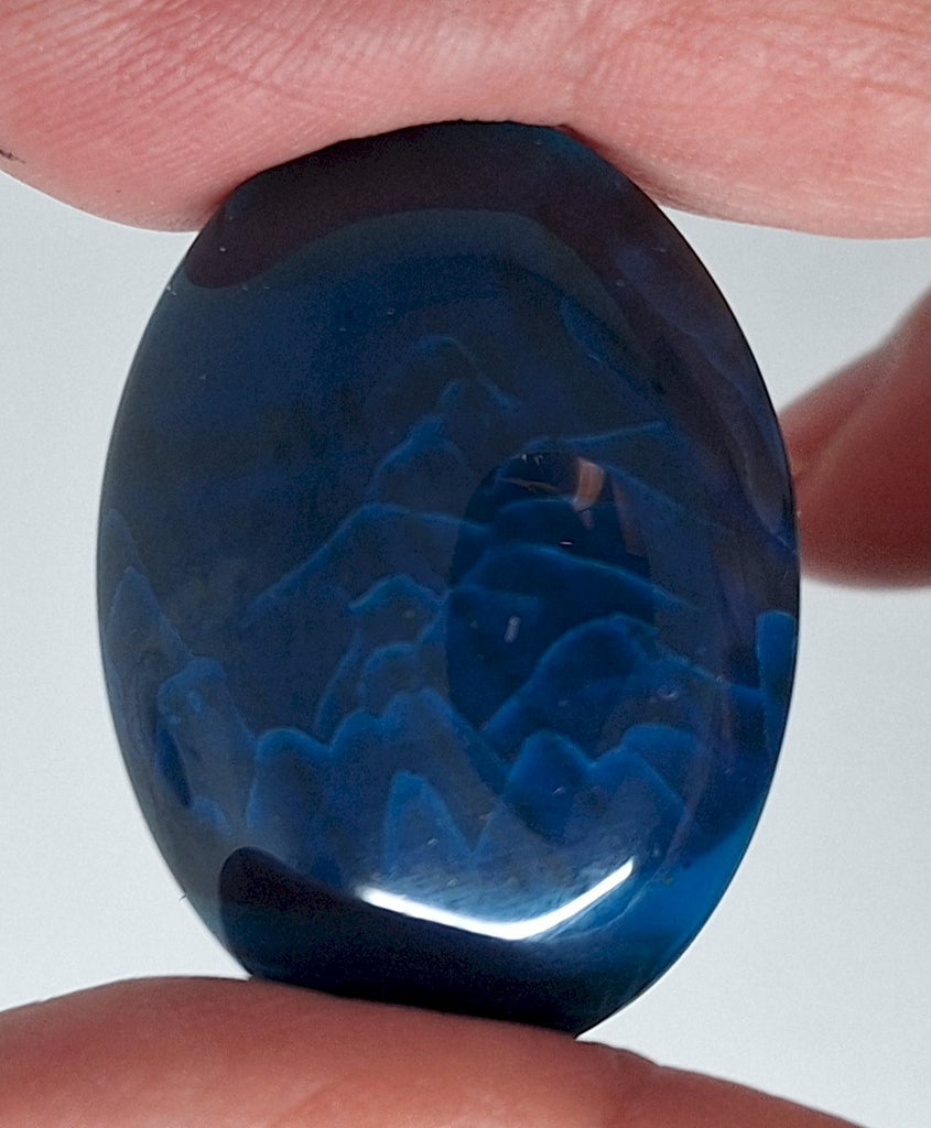 40x30mm Deep Blue Dyed Banded Agate Oval Flat Back Cabochon S2196o