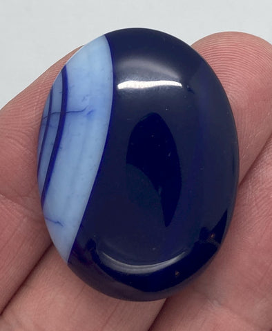 40x30mm Cobalt Blue Dyed Banded Agate Oval Flat Back Cabochon S2197E