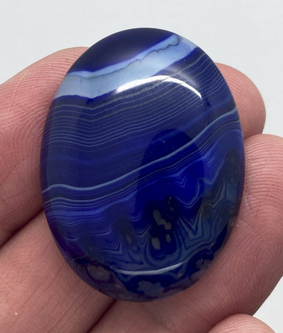 40x30mm Cobalt Blue Dyed Banded Agate Oval Flat Back Cabochon S2197F