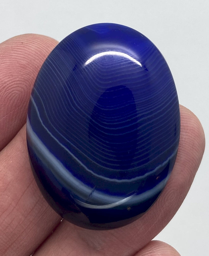 40x30mm Cobalt Blue Dyed Banded Agate Oval Flat Back Cabochon S2197G