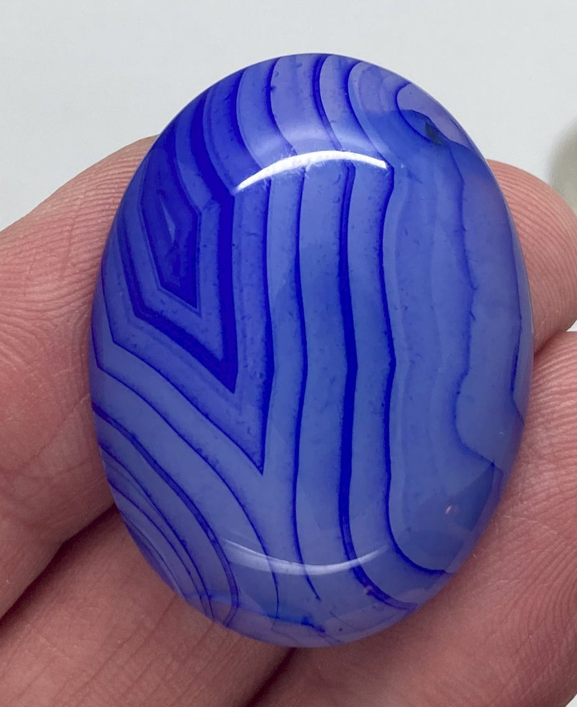 40x30mm Cobalt Blue Dyed Banded Agate Oval Flat Back Cabochon S2197H
