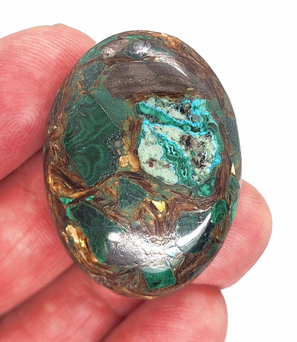 40x30mm Green Matrix Collage Cabochon Stone Flat back oval loose CAB S2212A