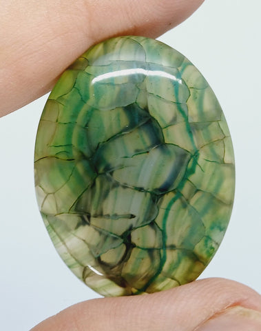 40x30mm Mossy Green Blue Dragon Vein Agate Cabochon Flat Back Oval S2214A