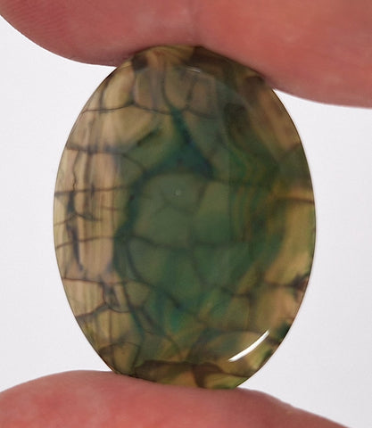 40x30mm Mossy Green Blue Dragon Vein Agate Cabochon Flat Back Oval S2214B