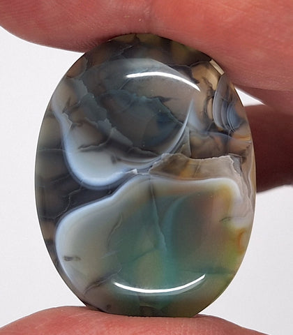 40x30mm Mossy Green Blue Dragon Vein Agate Cabochon Flat Back Oval S2214D