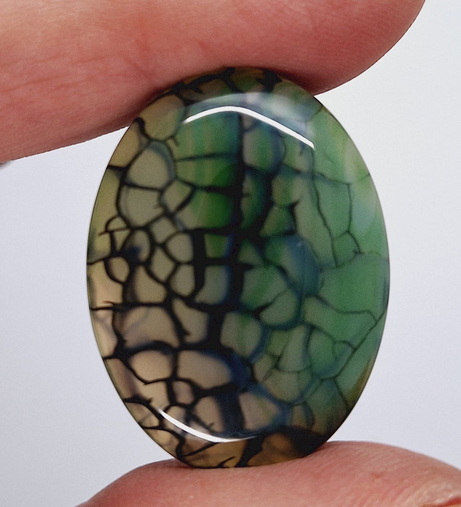 40x30mm Mossy Green Blue Dragon Vein Agate Cabochon Flat Back Oval S2214E