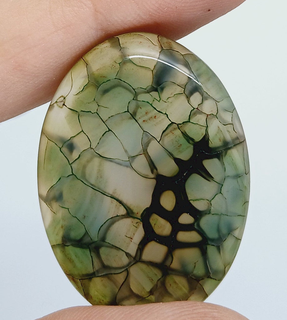 40x30mm Mossy Green Blue Dragon Vein Agate Cabochon Flat Back Oval S2214G