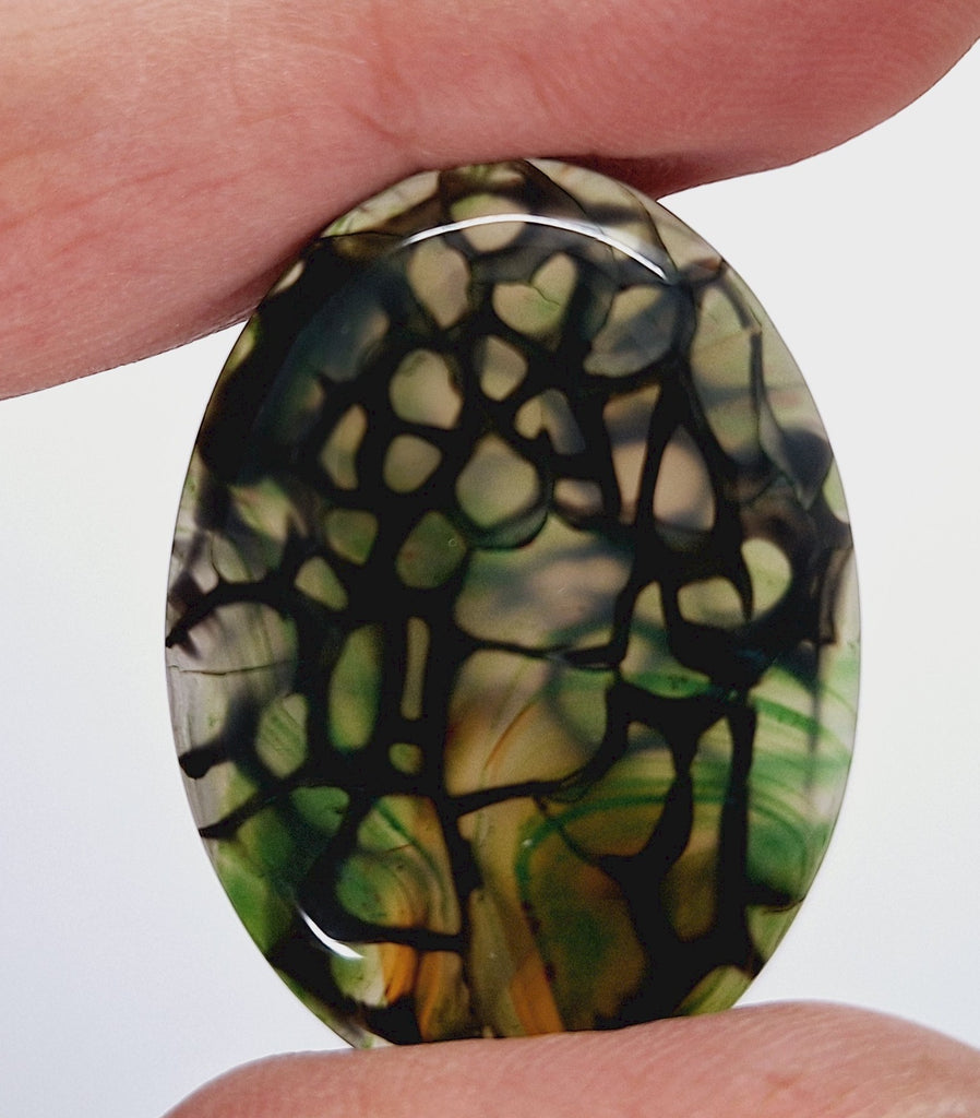 40x30mm Mossy Green Blue Dragon Vein Agate Cabochon Flat Back Oval S2214J