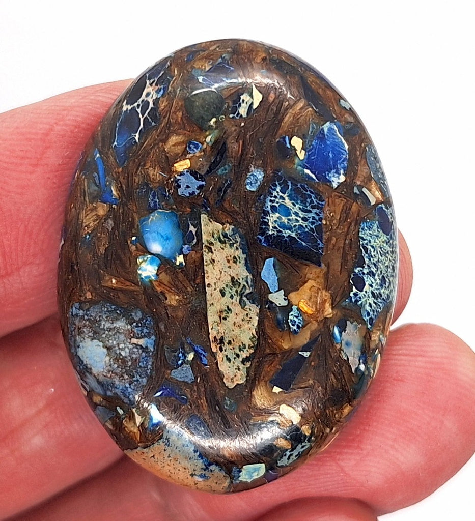 40x30mm Deep Blue Copper Matrix Collage Stone Oval Loose Cabachon Cab  S4000D