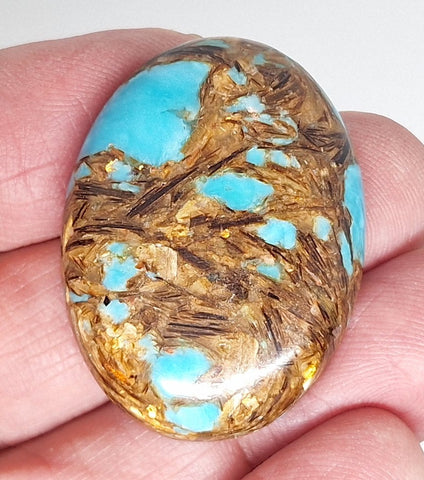 40x30mm Deep Turquoise Copper Matrix Collage Stone Oval Loose Cabachon Cab  S4007A