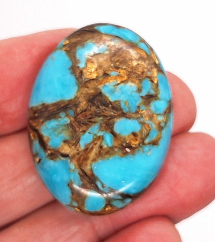 40x30mm Deep Turquoise Copper Matrix Collage Stone Oval Loose Cabachon Cab  S4007A