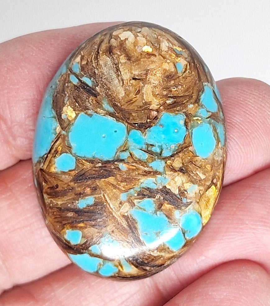 40x30mm Deep Turquoise Copper Matrix Collage Stone Oval Loose Cabachon Cab  S4007B