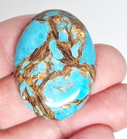 40x30mm Deep Turquoise Copper Matrix Collage Stone Oval Loose Cabachon Cab  S4007J