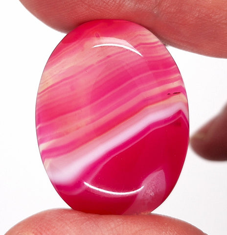 40x30mm Banded Agate Dyed Red to Purple Flat Back Gemstone Cabochon S4092A