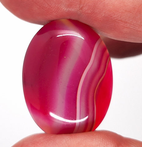 40x30mm Banded Agate Dyed Red to Purple Flat Back Gemstone Cabochon S4092B