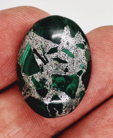 25x18mm Malachite with Silver Threading Cabochon Gemstone S4213A