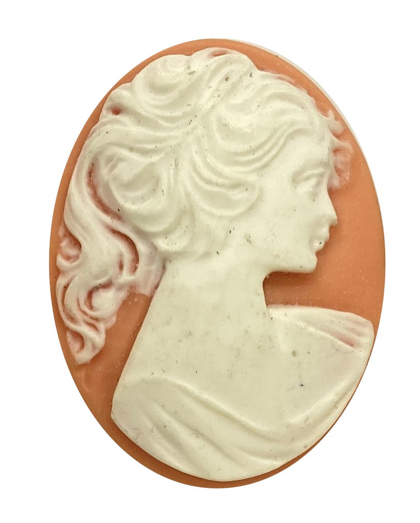 40x30mm Ponytail Girl Coral White White Resin Cameo Cabochon S4141