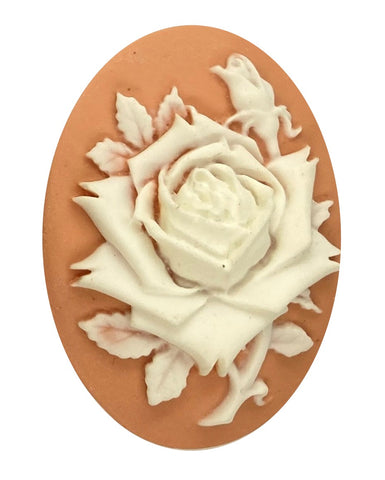 40x30mm Peach and White Rose Resin Cameo Cabochon S4143
