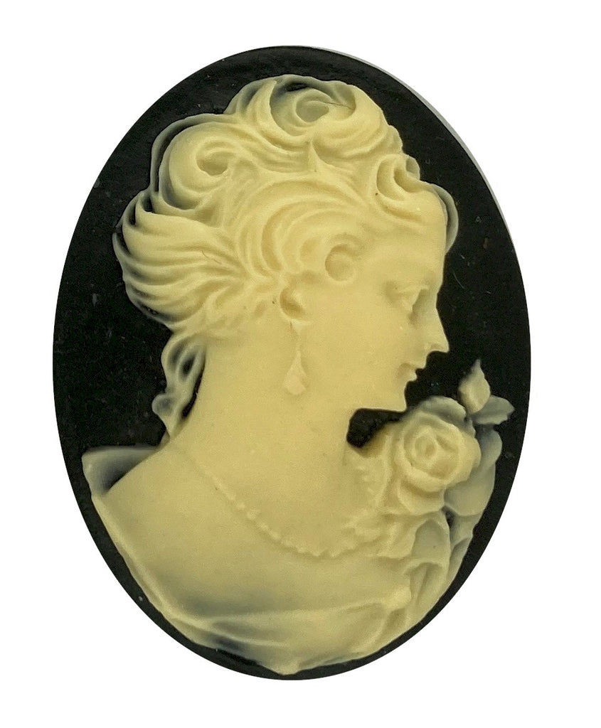 40x30mm Woman with Short Hair and pearls Black Ivory Resin Cameo cabochon S4144
