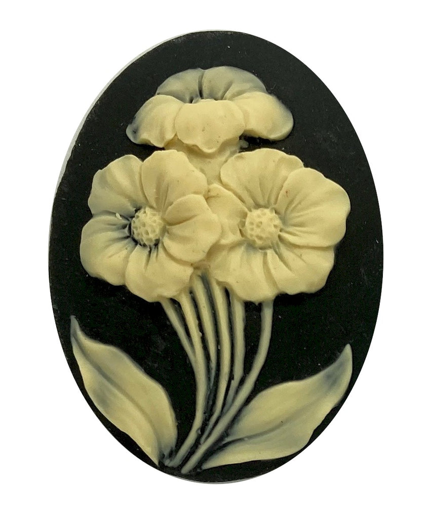 40x30mm Three Flowers Black Ivory Resin Cameo Cabochon S4147