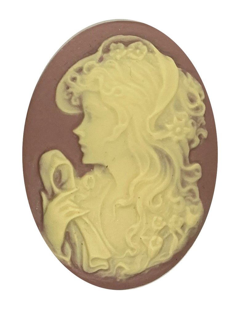 40x30mm Woman with Scarf Lilac Ivory Resin Cameo Cabochon S4148