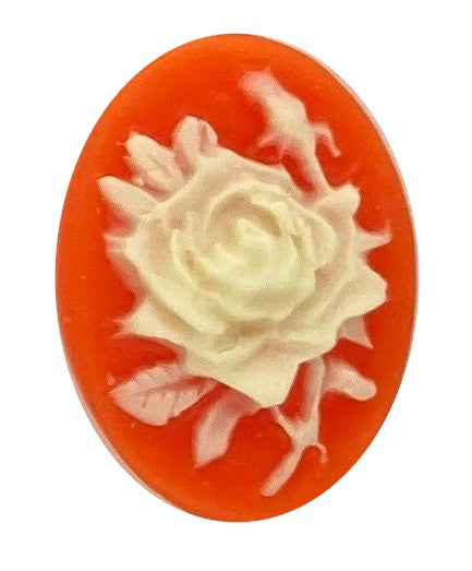 18x13mm Orange and Ivory resin rose cabochon cameo S4153