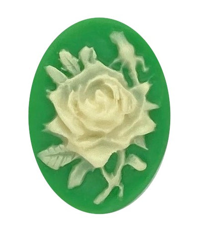 18x13mm Spring Green and Ivory resin rose cabochon cameo S4154