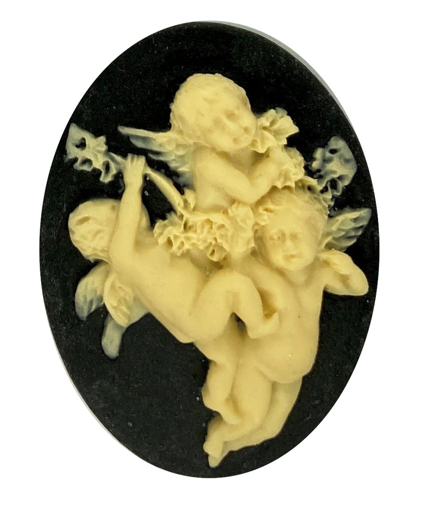 40x30mm Black and Creme Three Cherubs Angel Resin Cameo S4157