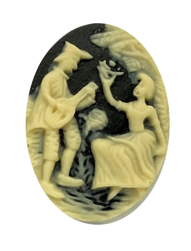 25x18mm Lute Player with Woman Black Ivory Resin Cabochon Cameo S4160