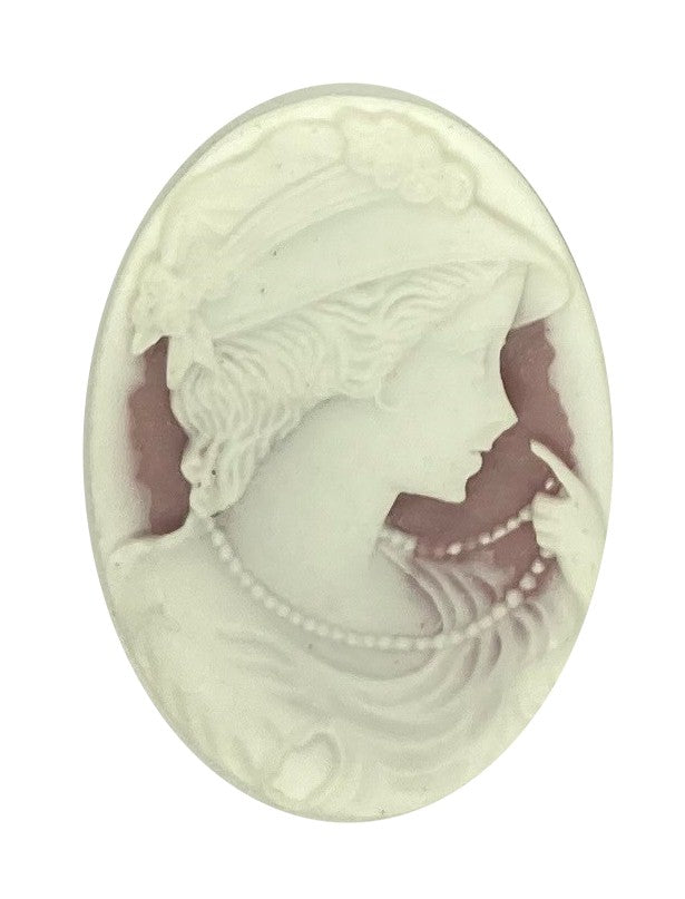 25x18mm Lilac and White Woman with Pearls Resin Cabochon Cameo S4162