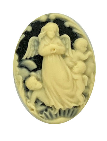25x18mm Guardian Angel Resin Cameo  Black Ivory with Cherubs S4163