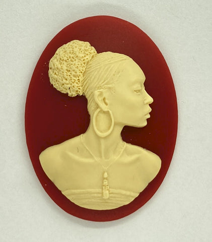 40x30mm African American Black Woman Resin Cameo Cabochon Red Crème S4168
