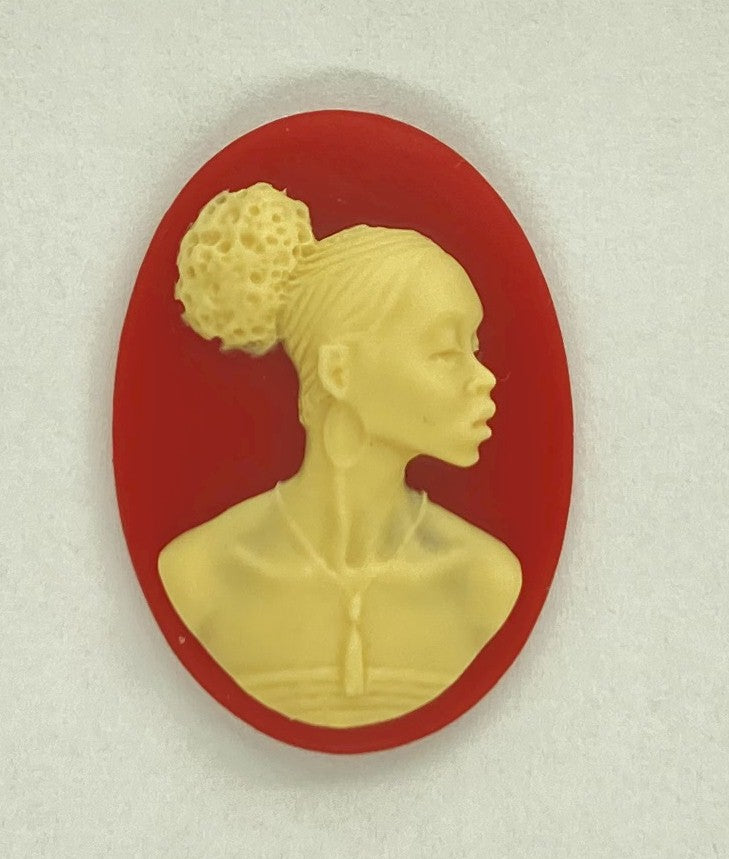 25x18mm African American Black Woman Resin Cameo Cabochon Red creme S4169