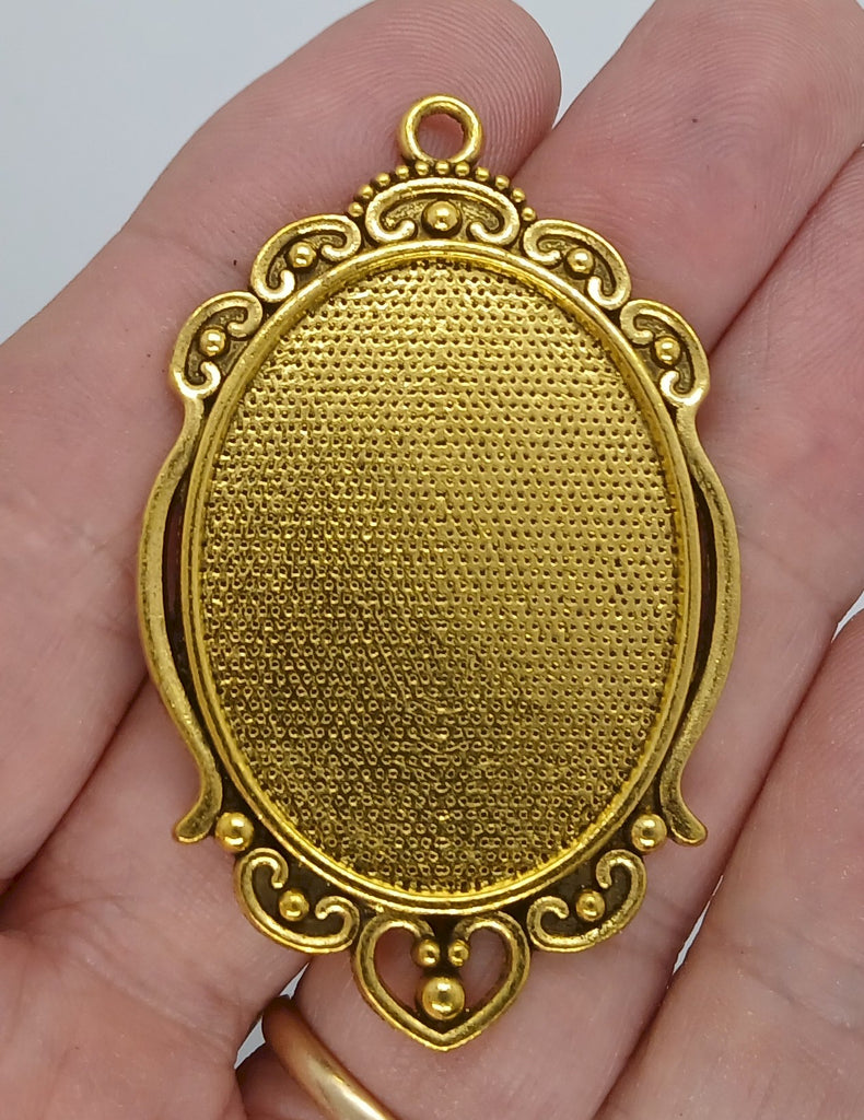 40x30mm Antique Gold Cabochon Pendant Setting with ring S4179