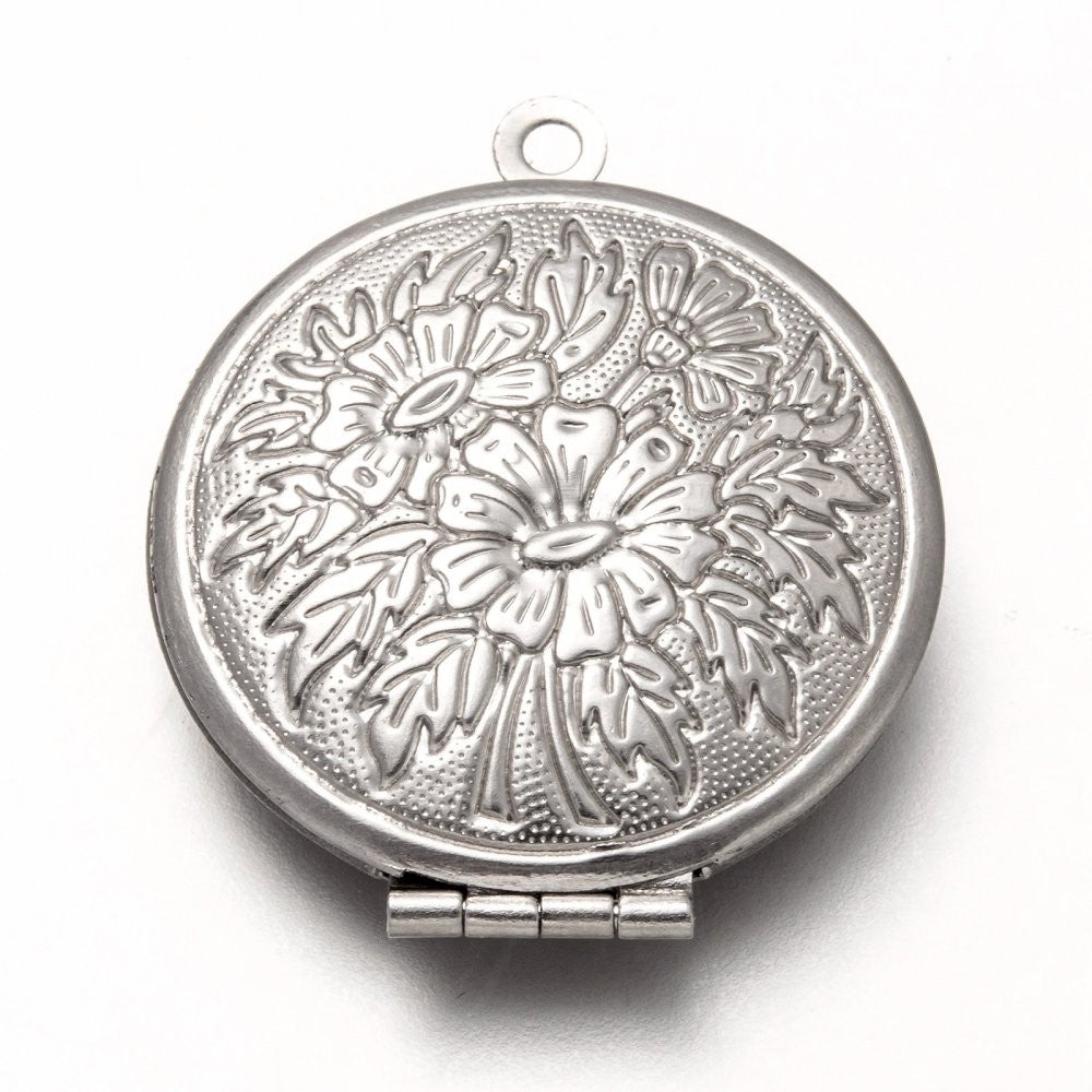 Stainless Steel Locket Pendants Photo Frame Charm Stainless Steel Color 32x27x6.5mm S4198