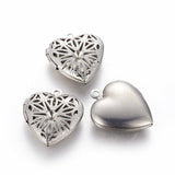 Stainless Steel Filigree Locket Pendant Small Heart Photo Frame Charm 22x19x5.5mm S4199