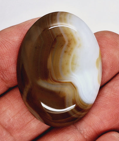 40x30mm Banded Agate Dyed Brown Flat Backed Loose Semi-precious Gemstone Cabochon S4210C