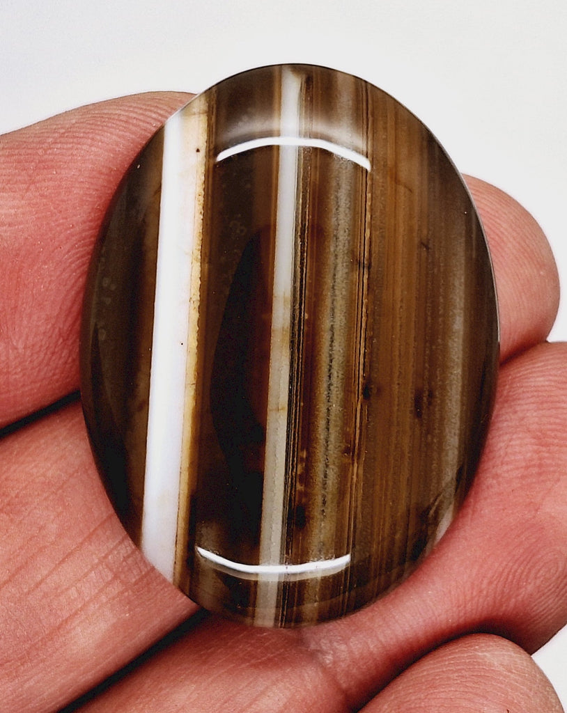 40x30mm Banded Agate Dyed Brown Flat Backed Loose Semi-precious Gemstone Cabochon S4210G