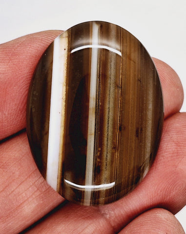 40x30mm Banded Agate Dyed Brown Flat Backed Loose Semi-precious Gemstone Cabochon S4210G