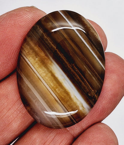 40x30mm Banded Agate Dyed Brown Flat Backed Loose Semi-precious Gemstone Cabochon S4210J