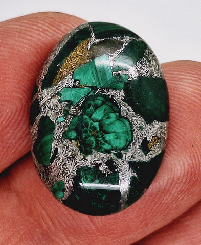 25x18mm Malachite with Silver Threading Cabochon Gemstone S4213B