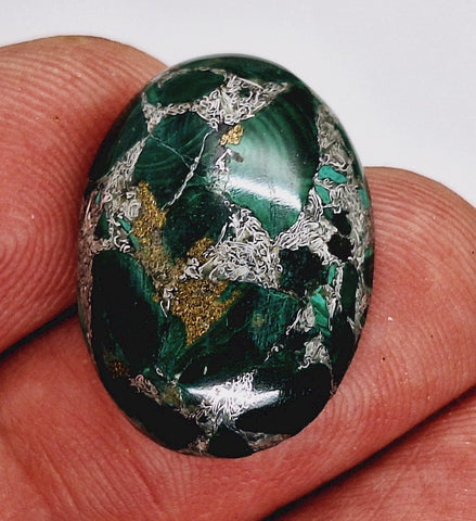25x18mm Malachite with Silver Threading Cabochon Gemstone S4213C
