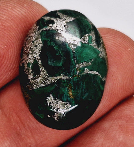 Second - READ DESCRIPTION  25x18mm Malachite with Silver Threading Cabochon Gemstone S4213D