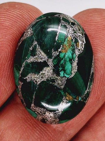 25x18mm Malachite with Silver Threading Cabochon Gemstone S4213E
