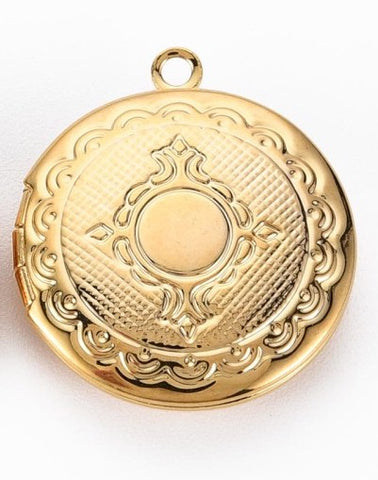 Gold Round Locket Brass Photo Charm Pendant 20x5.5mm S4126