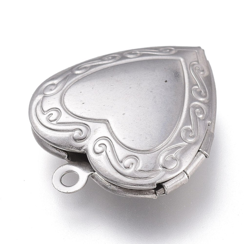 Stainless Steel Filigree Locket Pendant Small Heart Photo Frame Charm 19x19x5.5mm S4217