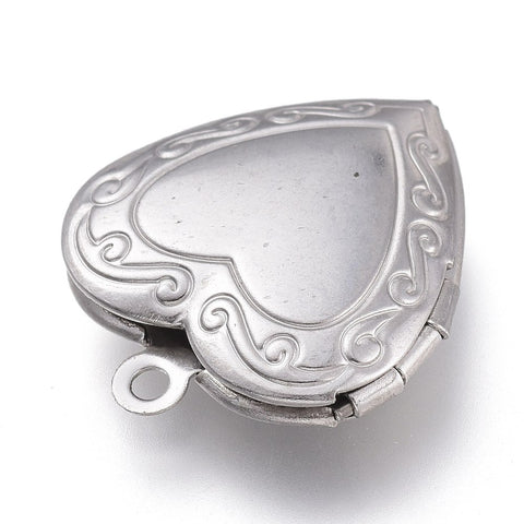 Stainless Steel Filigree Locket Pendant Small Heart Photo Frame Charm 19x19x5.5mm S4217